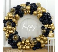 Set di 150 pezzi di coriandoli nero e oro per palloncini con 2 accessori per palloncini, set di palloncini perfetto per cerimonie di passaggio all'età adulta, feste di compleanno, sfondi murali, kit d