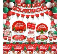 Set di 150 piatti di carta, striscioni, tovaglioli, tazze, palloncini per feste a tema Xmas 20 (Xmas-1)
