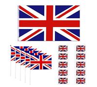 Set di 16 bandiere del Regno Unito, Union Jack, bandiere a mano, adesivi per tatuaggi, articoli per la decorazione del giubileo di platino 2022 per la festa della decorazione reale del Regno Unito