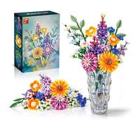 Set di 16 blocchi di fiori selvatici, 1183 pezzi, dalie decorative, fiordalisi, lavanda e gerbera, decorazione per la stanza e regalo per donne, uomini, bambini, adulti