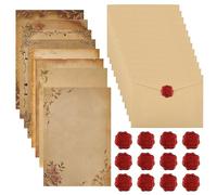 Set di 16 buste in carta kraft vintage con busta, stile vintage, con 16 buste in carta kraft e 16 adesivi in cera, per Love Letter, matrimonio, compleanno