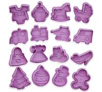 Set di 16 coltelli per biscotti natalizi, mini coltello per biscotti di Natale, in acciaio inossidabile, omino di pan di zenzero, albero di Natale, fiocchi di neve, canna di canna, testa di Babbo