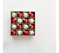 Set di 16 mini palline di Natale in confezione regalo, con sofisticata finitura in oro rosa con albero di pino e dettagli allegri e luminosi (film rosso e bianco)