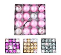 Set di 16 ornamenti per albero di Natale in plastica da 8 cm, con ganci e corde in pizzo, palline colorate da appendere per decorazioni natalizie, matrimoni, anniversari e ghirlande fai da te (rosa