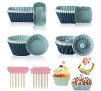 Set di 16 pirottini per muffin in silicone riutilizzabili, per cupcake, in silicone, con 20 topper per cupcake
