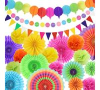 Set di 16 pompon di carta ventagli da appendere bandierine triangolari e ghirlanda a pois glitterati per feste, matrimoni, compleanni, festival, Natale, eventi