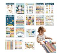 Set di 16 poster educativi inglesi, primi poster educativi per le scuole prescolari e primarie, arte della parete educativa precoce, alfabeto inglese, numeri, colori, forme, animali, ecc. pieno di