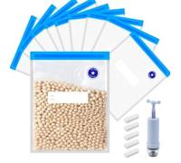 Set di 16 sacchetti salvafreschezza sottovuoto con pompa ad aria e chiusura a clip, 26 x 28 cm, per alimenti, riutilizzabili e ermetici, ideali per conservare alimenti in frigorifero