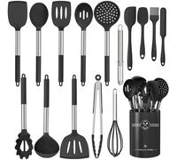 Set di 16 utensili da cucina in silicone, resistenti al calore, con m small Nero