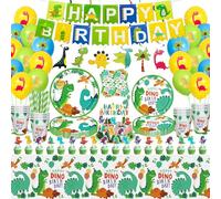 Set di 162 articoli per feste di compleanno con dinosauri Set da tavola a tema dinosauro Dino Happy Birthday Banner Piatti Dinosauro Tovaglie Bicchieri Tovaglioli Dino T-Rex Decoration Set Serve 20
