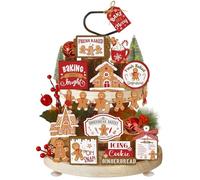 Set di 17 decorazioni natalizie in legno a tema pan di zenzero - Addobbi natalizi rustici per vassoio a più livelli - Omino di pan di zenzero di Natale - Decorazioni di Natale per casa, cucina e