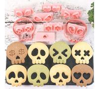 Set di 17 Mini Formine Biscotti Halloween Design Teschio, Stampini Biscotti 3D in Plastica per Halloween e Día de los Muertos, Stampo DIY, Tagliabiscotti Autunno per Dolci, Torte e Decorazioni Festa