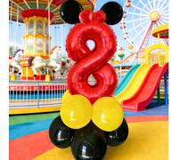 Set di 17 palloncini a forma di numero rosso, include palloncini in foil rossi con numeri da 0 a 9, palloncini in lattice opaco nero/giallo, palloncini magici rossi, adatti per compleanni, decorazioni