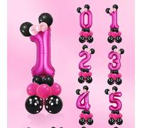 Set di 17 palloncini a numero rosa acceso da 32", include numeri da 0 a 9 e palloncini in lattice rosa acceso e a pois neri, adatto per feste di compleanno, tema rosa acceso, anniversari, matrimoni, f