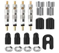 Set di 17 valvole francesi per bicicletta, valvola Presta, valvola di sclaverand: inserto valvola, chiave valvola, tappo, dado cerchione, adattatore valvola SV AV Auto Schrader pompa ad aria tubeless