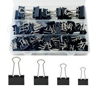 Set di 170 mollette pieghevoli, 15 mm/19 mm/25 mm/32 mm, colore nero, clip multiuso per documenti, clip in metallo, graffette di carta per scuola, cancelleria