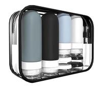 Set di 18 bottiglie da viaggio - Contenitori comprimibili in silicone a prova di perdite, approvati TSA, per articoli da toeletta, balsamo, shampoo, lozioni e accessori per il bagnoschiuma, nero