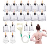 Set di 18 coppette per terapia tradizionale cinese e massaggio coppettazione, set di coppette con pompa per vuoto e tubo di prolunga per coppettazione, set (senza olio)