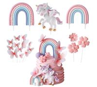 Set di 18 decorazioni per torte a forma di unicorno, decorazione 3D per compleanno dei bambini con unicorni, arcobaleno, fiori e farfalle, decorazione ideale per torte di compleanno, matrimonio, feste