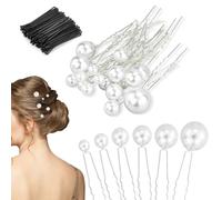 Set di 18 forcine per capelli con perle da sposa, forcine per bobby, a forma di U, per matrimonio, damigella d'onore, ragazza (oro), con 50 clip piatte nere