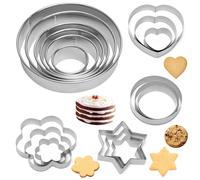 Set di 18 formine per biscotti, 6 formine rotonde per pasticceria, set con 12 stampi rotondi a forma di cuore e fiore a forma di stella, in acciaio inox, per pasticceria, biscotti, cucina, cottura al