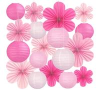 Set di 18 lanterne di carta rosa da appendere per feste, fiori di carta, ventagli per ragazze, compleanni, aule, baby shower, matrimoni