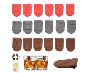 Set di 18 marcatori per bicchieri a forma di lettere, in silicone, riutilizzabili, resistenti al calore, lavabili in lavastoviglie, creativi, ciondoli per bicchieri da vino, per contrassegnare