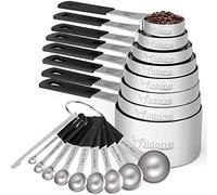 Set di 18 misurini e cucchiai, in acciaio inox, set da 8 misurini e 9 misurini, 1 livellatore, ideali per ingredienti secchi e liquidi (nero)