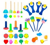Set di 18 pennelli in spugna, colore per bambini, rotolo, scopa, timbri in schiuma, pennello per disegni, artigianato, ceramica fai da te