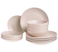 Set di 18 piatti in gres fatto a mano con finitura smaltata color beige chiaro