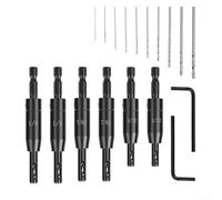 Set di 18 punte autocentranti con 14 codoli esagonali per una foratura accurata sulla lavorazione del legno per cerniere, include chiave di regolazione a L per il controllo della profondità