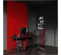 Set di 18 Strisce acustiche per pareti a doghe | Decorazioni murali fai-da-te | Mosaico 3D senza giunture | Diffusore decorativo in legno (HDF) | Colore: [ZARINA | Plastica rossa lucida]