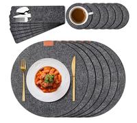Set di 18 tovagliette in feltro, 6 tovagliette lavabili, antiscivolo, resistenti al calore, con 6 sottobicchieri, 6 sacchetti per posate per cucina, tavolo da pranzo (rotondo)
