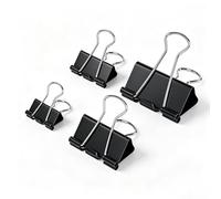 Set di 180 graffette pieghevoli, 15 mm/19 mm/25 mm/32 mm, colore nero, mollette per documenti, mollette in metallo, per scuola, ufficio, cancelleria, appunti