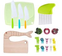 Set di 19 coltelli da cucina per bambini, in legno, per bambini, con coltello in legno, formine per biscotti per verdure, coltello in plastica, taglierino, taglierino per panini, tagliere