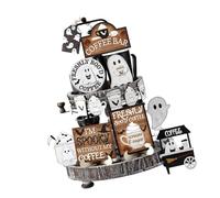 Set di 19 decorazioni per Halloween, motivo: spettatori di caffè, in legno, con perline, vassoio a più livelli per case coloniche, per feste in casa, da tavolo, set di decorazioni per Halloween