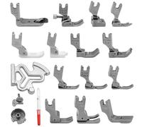 Set di 19 piedini per macchina da cucire industriale, guida per cuciture, custodia per bobina BC-db1 e tagliasole inclusi, piedini in ferro argentato, compatibili con Juki e vari modelli industriali