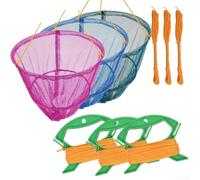 Set di 2/4 granchi Drop Net, Cristalli Granchio Drop Net, con Bait Bag & Corda & Line Maniglia per catturare granchi, pesce, gamberi, gamberi, aragosta (verde, blu, rosa)
