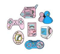 Set di 2-7 perni smaltati retrò con motivo gattino, cuore, organo e simboli della vita per risvolti, normale, Metallo non prezioso