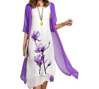 Set di 2 abiti da donna - abito midi senza maniche floreale con cardigan in chiffon a maniche lunghe elegante fluido, abito da sposa formale casual cocktail abito da madre della sposa, #5, 3XL