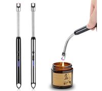 Set di 2 accendini elettrici con arco, ricaricabili USB, accendicandele al plasma, accendino lungo per candele, barbecue, campeggio, camino (nero + argento)