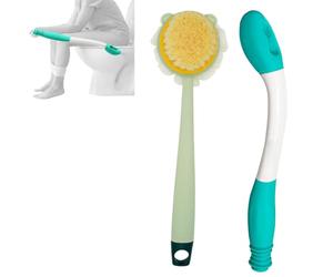 Set di 2 accessori per WC per pulire il fondo, spugna con manico lungo, per disabili, sovrappeso e anziani