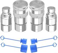 Set di 2 accoppiatori idraulici a innesto rapido NPT a faccia piatta, set di accoppiatori rapidi con tappo antipolvere, riducono la caduta di pressione e la perdita di liquidi, per applicazione dello