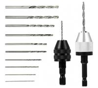 Set di 2 adattatori per mandrino autoserrante con attacco esagonale da un quarto di pollice e 10 punte da trapano, da 0,8 a 3,0 mm per elett