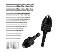 Set di 2 adattatori per mandrino, codolo esagonale da 1/4", mandrino a sgancio rapido, 0,3 - 6,5 mm e 0,3 - 3,6 mm, 3 ganasce senza chiave, set di attrezzi per la conversione con 20 punte HSS