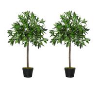 Set di 2 Alberi Artificiali di Alloro per Interni ed Esterni H90 cm con Vaso Verde