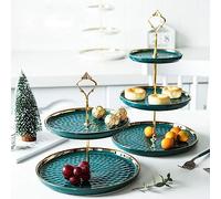Set di 2 alzate rotonde in porcellana per cupcake a più livelli, piatti da dessert con asta dorata, 3 ripiani e 2 ripiani, vassoi da portata per feste, porta frutta e pasticceria (verde)