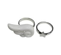 Set di 2 anelli alla moda celestiali ali e stelle, design moderno in lega, comodi da indossare, gioielli da regalo, set di anelli impilabili alla moda per le donne
