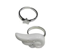 Set di 2 anelli alla moda celestiali ali e stelle, design moderno in lega, comodi da indossare, gioielli da regalo, set di anelli impilabili alla moda per le donne