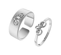 Set di 2 anelli in acciaio inox traforati per coppie, anelli coordinati aperti regolabili per donne e uomini, anelli vintage per promessa di promessa da regalare, Acciaio inossidabile, Non pietra